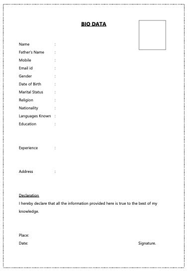 6 Simple Bio Data Formats For Job Pdf And Word Free Download Cv Format