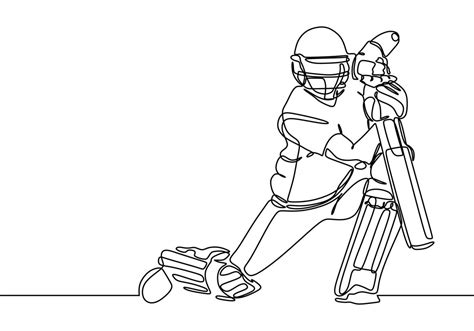 Jogador De Esporte De Críquete Uma Linha Desenhando Uma Linha única
