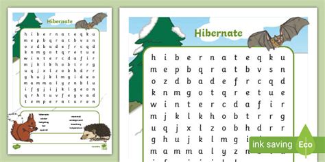 Hibernation Word Search Twinkl