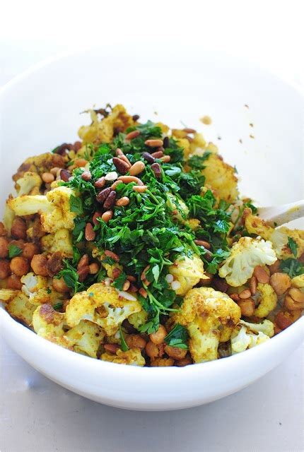 Roasted Curried Cauliflower And Chickpeas With Grains Bev Cooks