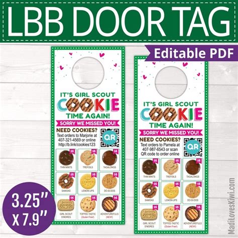 Lbb Girl Scout Cookie Door Hanger With Qr Code Printable Menu Etsy