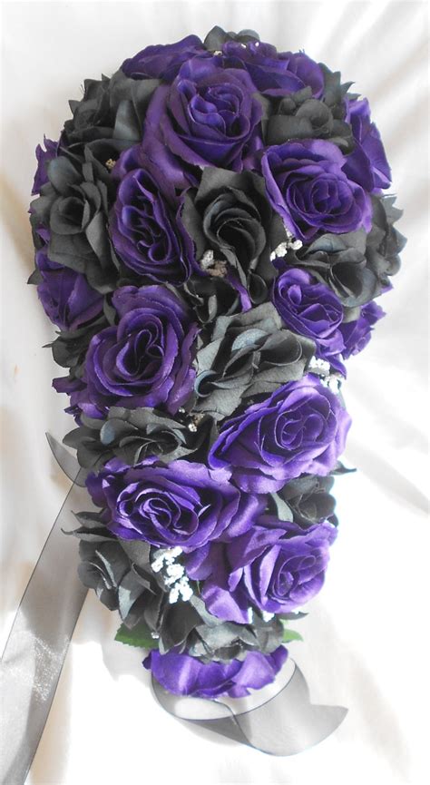 Gothic 17 Pieces Wedding Bridal Bouquet Set Black And Royal Etsy