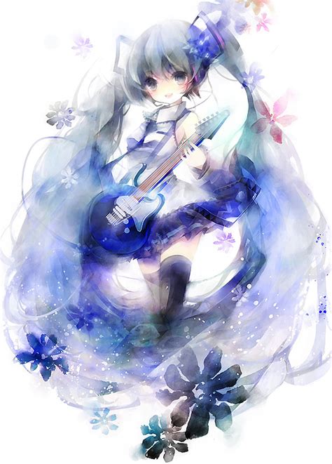 Anime Guitar Girl Blue Flowers Fav Images Amazing