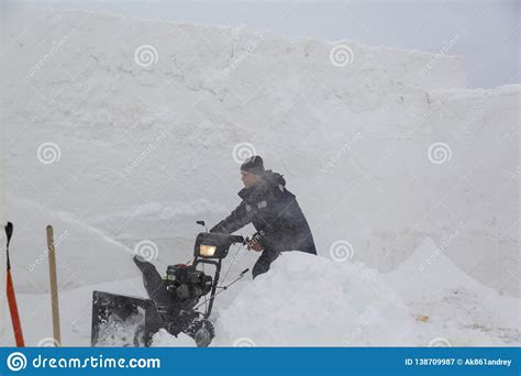 Worker Operator Snow Plow On Snow Removal Stock Image Image Of Frost