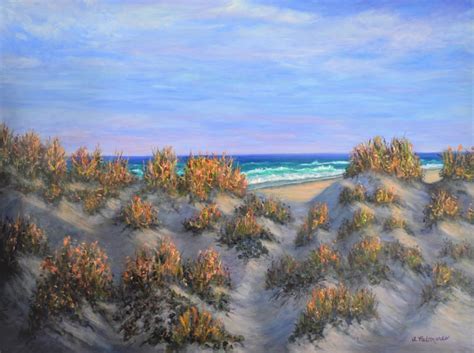 Original Beach Painting Of Sand Dunes And Coastal Sunset Amber