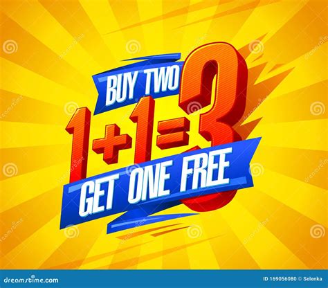 Buy Two Get One Free Sale Poster Cartoon Vector