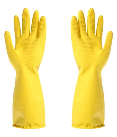 Cologo 1pc Yellow Latex Rubber Gloves Cleaning Stains Non Slip