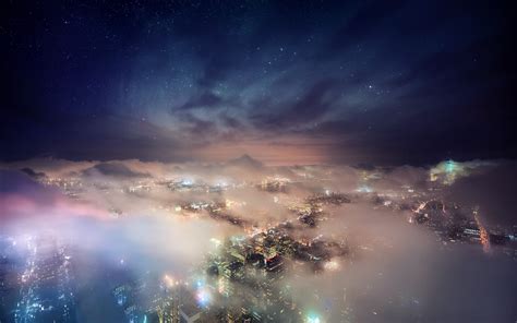 3200x2000 Landscape Nature Mist Cityscape Nebula Starry Night