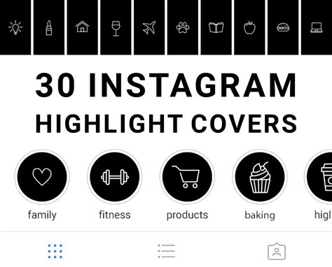 Set Of 30 Monochrome Black And White Instagram Highlight Cover Icons