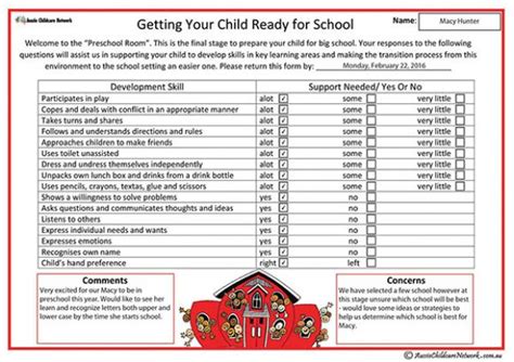 Child Ready For School Parent Input Form Aussie Childcare Network