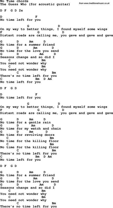 Song lyrics with guitar chords for No Time