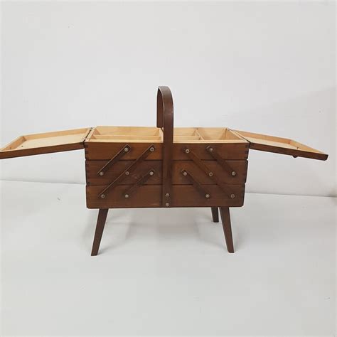 Vintage Cantilever Wooden Sewing Box Basket Etsy