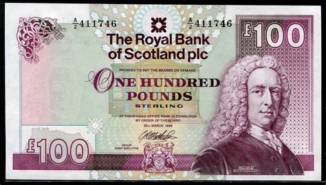 The Royal Bank Of Scotland Banknotes 100 Pounds Note 1999 Lord Ilay
