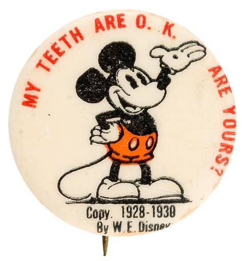 Hakes Mickey Mouse Earliest Dental Health Associated Button Circa 1930