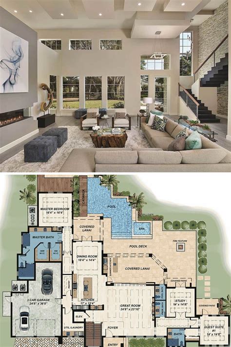 Two Story 4 Bedroom Modern Florida Home Floor Plan Modern House