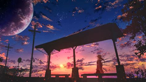 Download Wallpaper 2560x1440 Girl Twilight Clouds Anime Widescreen