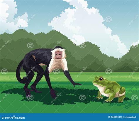 Monkey Frog And Bear With Vertical Banners Cartoon Vector