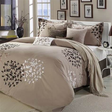 Madison park delancey comforter set queen white like sleeping in the clouds, the delancey set offers billowy layers of ruched white fabric in soft cotton. Queen size 8-Piece Comforter Set in Light Brown Black Tan ...