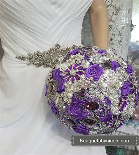 Lotti ~ Purple Satin Roses Brooch Bouquet Or Diy Kit Bouquets By Nicole