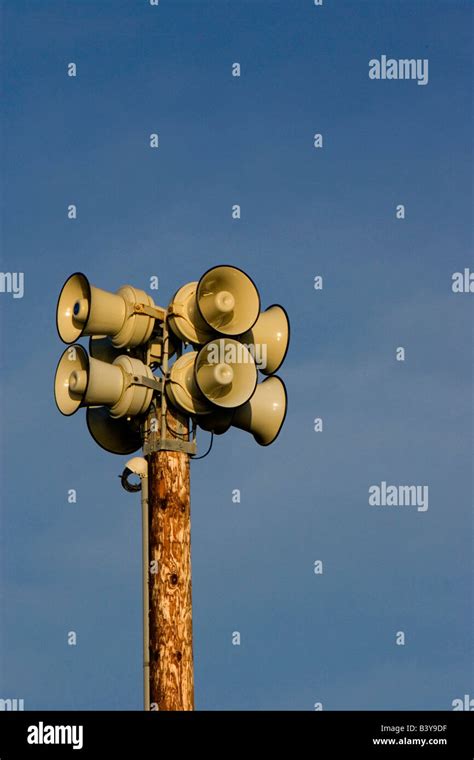 Air Raid Sirens A Top A Utility Pole In San Francisco California Stock