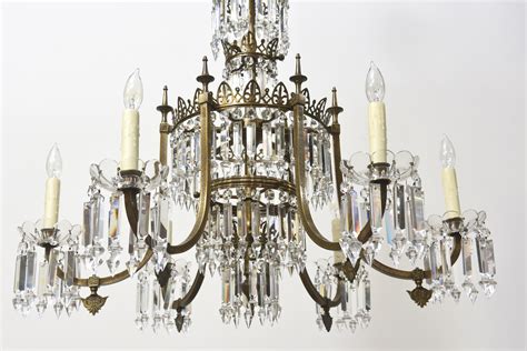 Pair Of Regency Style Brass And Crystal Chandeliers Appleton Antique