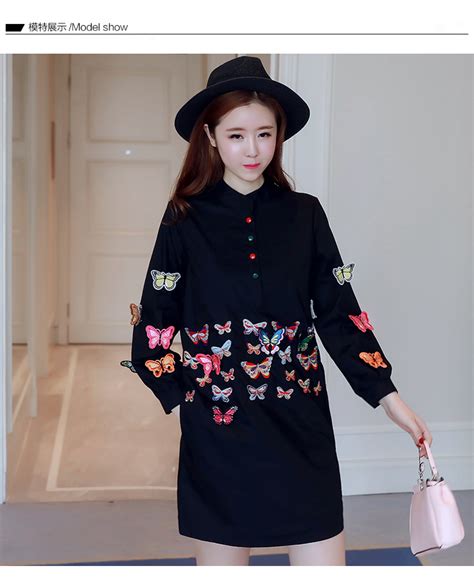 Xxxl 4xl 5xl Plus Size Women Shirt Dress 2017 Spring Stand Collar Long Sleeve Butterfly