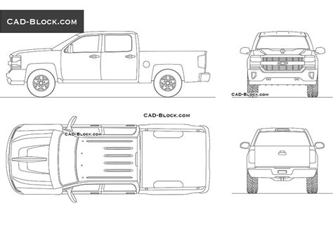Pickup Chevrolet Silverado 2017 Cad Drawings Download Autocad Blocks
