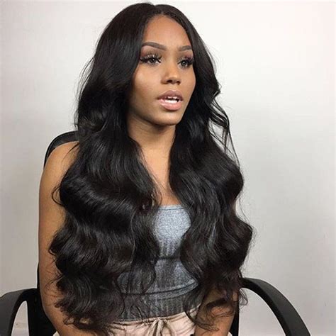 44 Off Long Body Wave Natural Black Color Human Hair Lace Front Wigs