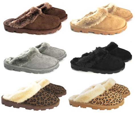 Ladies Womens Slip On Warm Fur Lined Winter Comfortable Rubber Sole