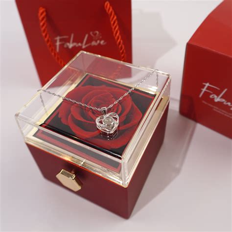 Rotating Eternal Rose Box With Necklace And Real Rose Fabulove