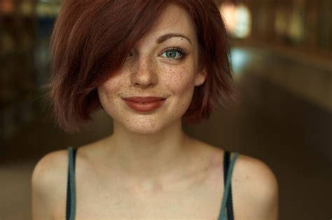 Wallpaper Face Women Redhead Long Hair Glasses Looking At Viewer Green Eyes Freckles