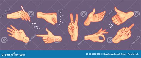 Hands In Different Gestures Vector Set Hand Showing Gesturing Signal