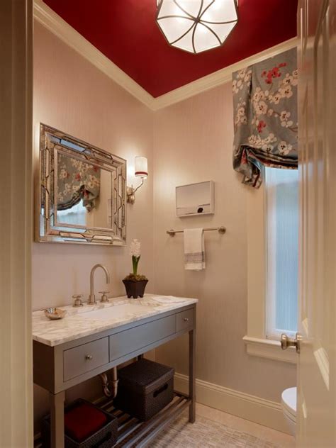 Elegant Powder Room With Red Ceiling Hgtv