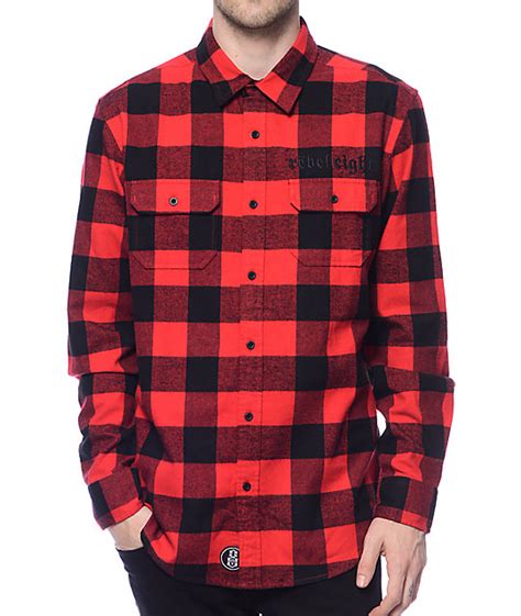 Rebel8 Bill Red And Black Flannel Shirt