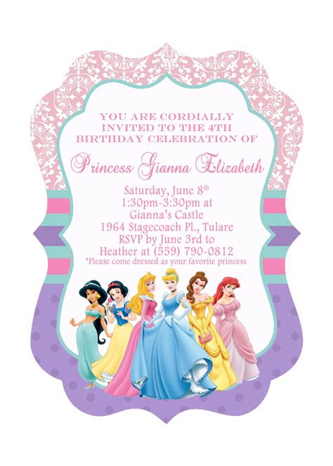 disney princesses birthday invitations disney princess