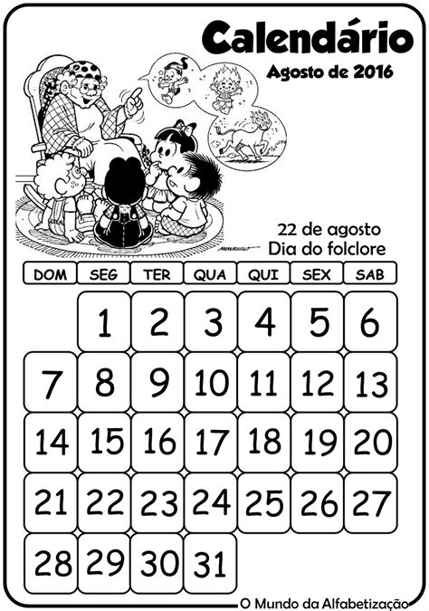 O Mundo Da Alfabetização Calendário De Agosto