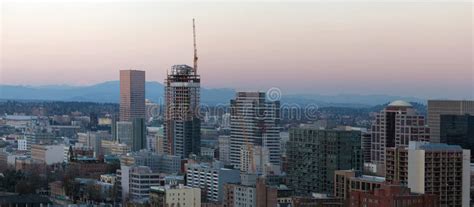 Portland Oregon Core Downtown New Building Contstruction Stock Photo