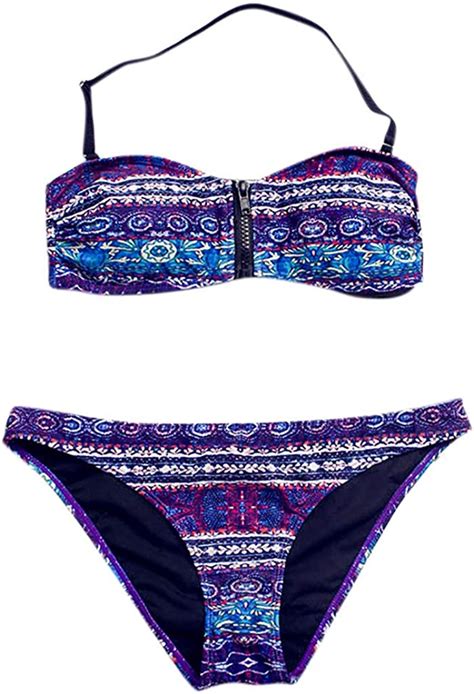 Salucia Damen Bademode Ethno Druck Push Up Bikini Set Zweiteilige