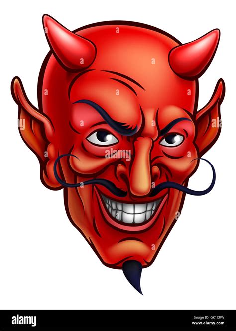 Cartoon Red Devil Satan Or Lucifer Demon Face With Horns And A Goatee
