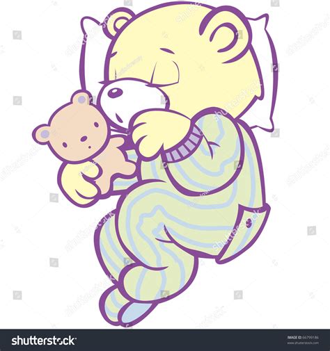 Sleeping Teddy Bear In Striped Pajamas This Image Also Available As