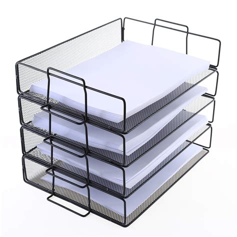 Buy 4 Tier Stackable Paper Tray Metal Mesh Office File Organizer For