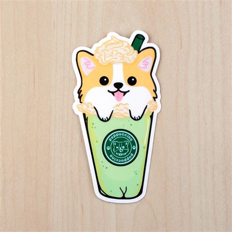 Puppuccino Sticker Cute Animal Drawings Corgi Drawing Dog Drawing