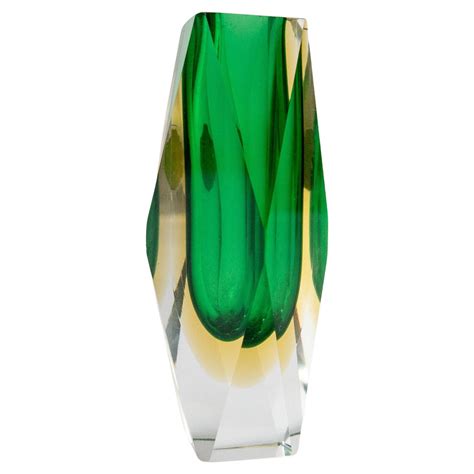 Flavio Poli Murano Sommerso Yellow Green Italian Art Glass Vintage Flower Vase For Sale At 1stdibs