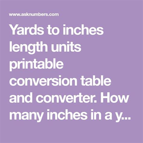 Yards To Inches Length Units Printable Conversion Table And Converter
