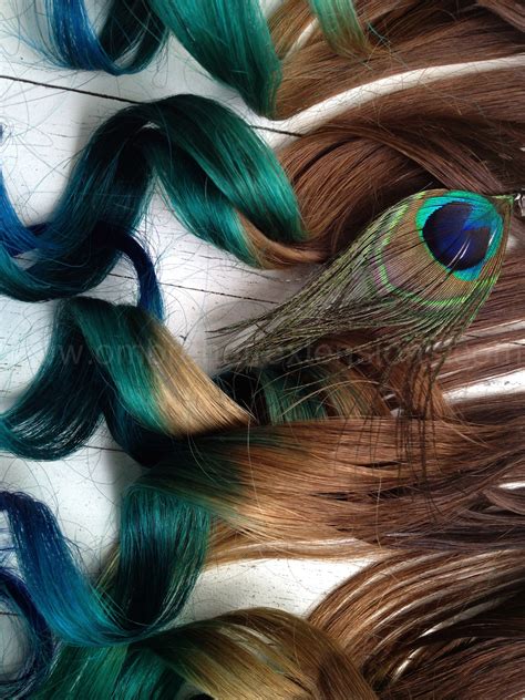 The best way to keep away the blues, you ask? Peacock Feather Hair Extensions//Peacock Ombre//Peacock ...