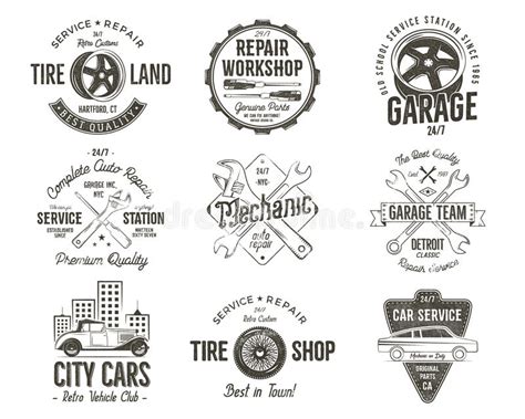 Vintage Car Service Badges Garage Repair Labels And Insignias