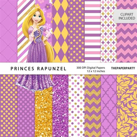 Princess Rapunzel Tangled Digital Papers Kit Diy Invitations Etsy