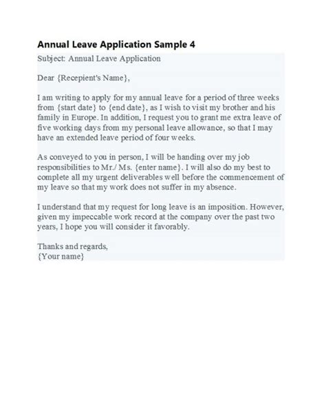 Sample Letter Of Request Annual Leave Letter