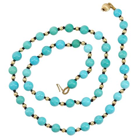 Antique Turquoise Bead Necklace With Gold Beads And Clasp At 1stdibs