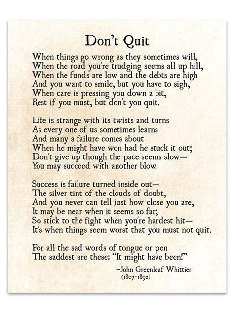 Dont Quit Print John Greenleaf Whittier Quote Etsy Inspirational
